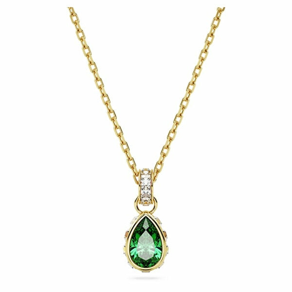 SWAROVSKI Mod. 5648751 silver necklace with green gemstone pendant, quartz analog, water resistant 5 ATM, official box included.
