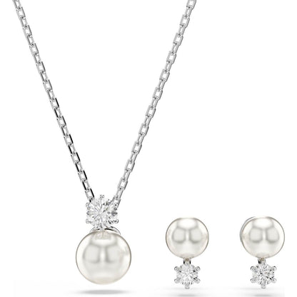 Swarovski jewelry set with crystal necklace and matching pearl earrings, elegant and sophisticated design for special occasions.