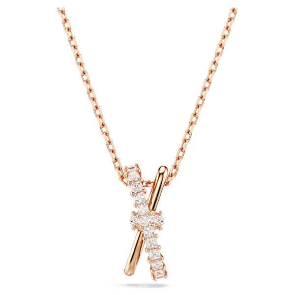 SWAROVSKI Mod. 5689788 Hyperbola Pendant Necklace in rose gold-tone with twisted zirconia bands.