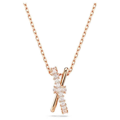 SWAROVSKI Mod. 5689788 Hyperbola Pendant Necklace in rose gold-tone with twisted zirconia bands.