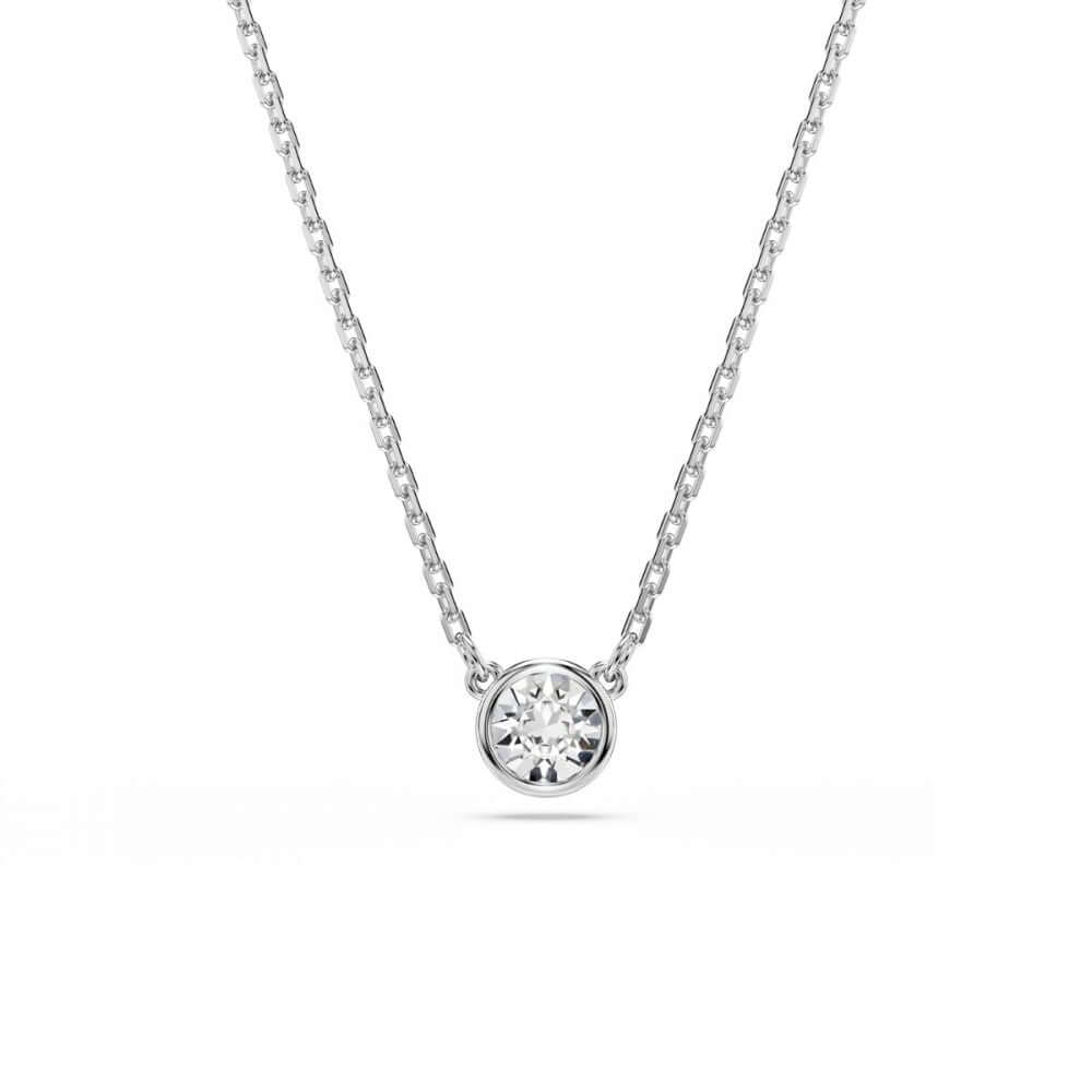 SWAROVSKI Mod. 5696039 elegant rhodium plated pendant necklace with round-cut stone from Imber Collection.