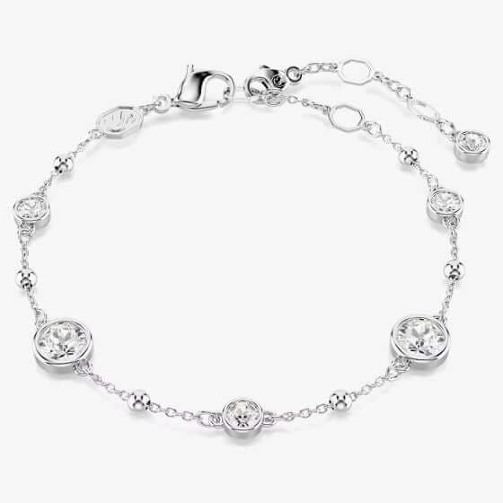 SWAROVSKI Mod. 5696079 Imber Collection bracelet, round cut white stones, rhodium plated, contemporary soft chain design