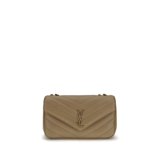 Saint Laurent Beige Calf Leather Bos Taurus Shoulder Bag with quilted design and brass logo