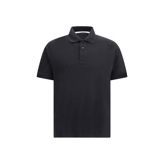 Saint Laurent Black Cotton Polo Shirt with traditional collar and three-button placket, featuring embroidered logo and regular fit.