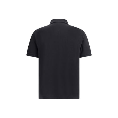 Back view of Saint Laurent Black Cotton Polo Shirt with classic collar, tone-on-tone button placket, short sleeves, and embroidered logo.