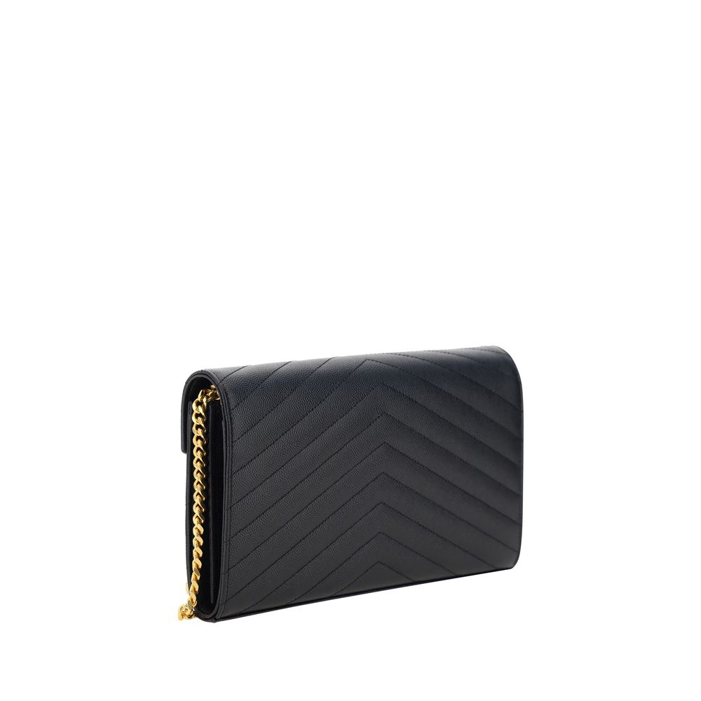 Alt Tag: Saint Laurent Logoed Shoulder Bag with iconic YSL logo, leather texture, and versatile chain strap for luxury fashion lovers.
