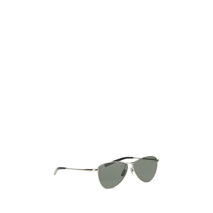 Saint Laurent Silver Metal Sunglasses with triangular frame and nylon lenses, bold aviator style for AW25 fashion season.