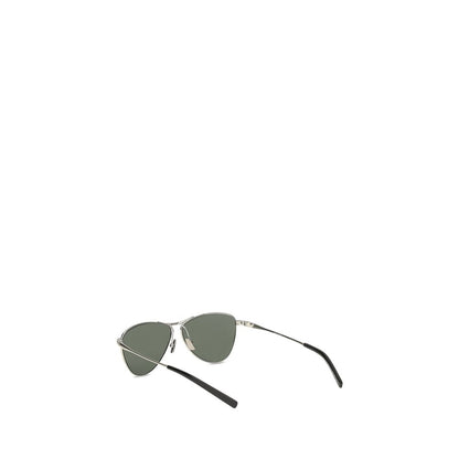 Saint Laurent Silver Metal Sunglasses with triangular frame and nylon lenses, bold aviator style, AW25 collection.