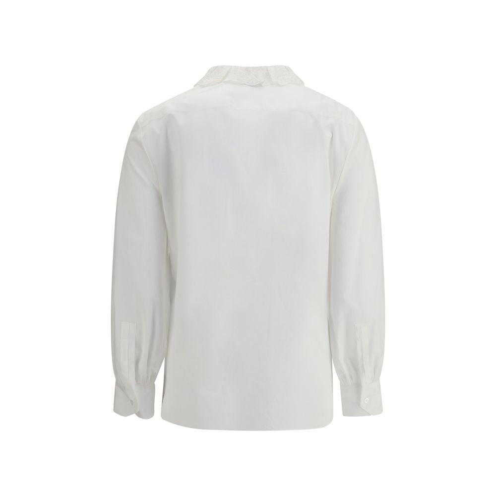 Back view of Saint Laurent White Cotton Dress Shirt with lace Pierrot collar and curved hem.