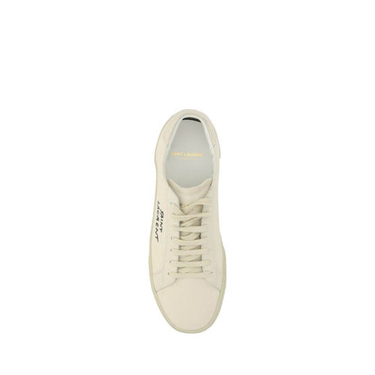 Top view of Saint Laurent White Rubber Low Top Sneakers with lace-up front and iconic branding.