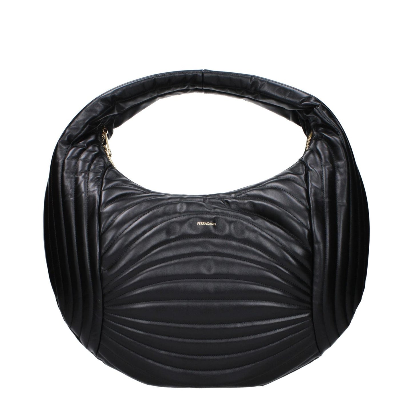 Salvatore Ferragamo Black Leather Handbag with front logo design, MPN 2189360776493, code F83258