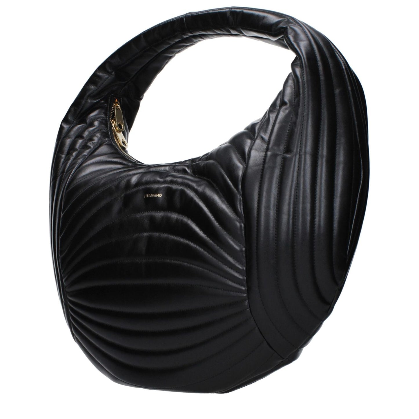 Salvatore Ferragamo Black Leather Handbag with front logo and unique design, MPN 2189360776493, code F83258.