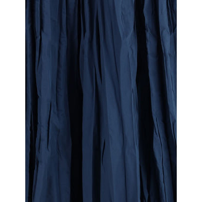 Sara Roka Blue Polyester Midi Skirt with crinkle-effect and elastic waistband for a sophisticated AW25 look.