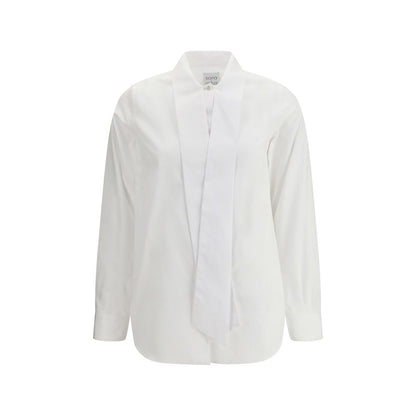 Sara Roka White Cotton Dress Shirt with elegant collar and tie, front button closure, perfect for sophisticated looks.