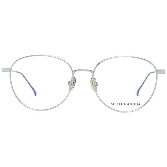 Scotch & Soda Silver Women Glasses Frame, full-rim, round style, metal frame, demo lenses, size 52-16-135, silver color.