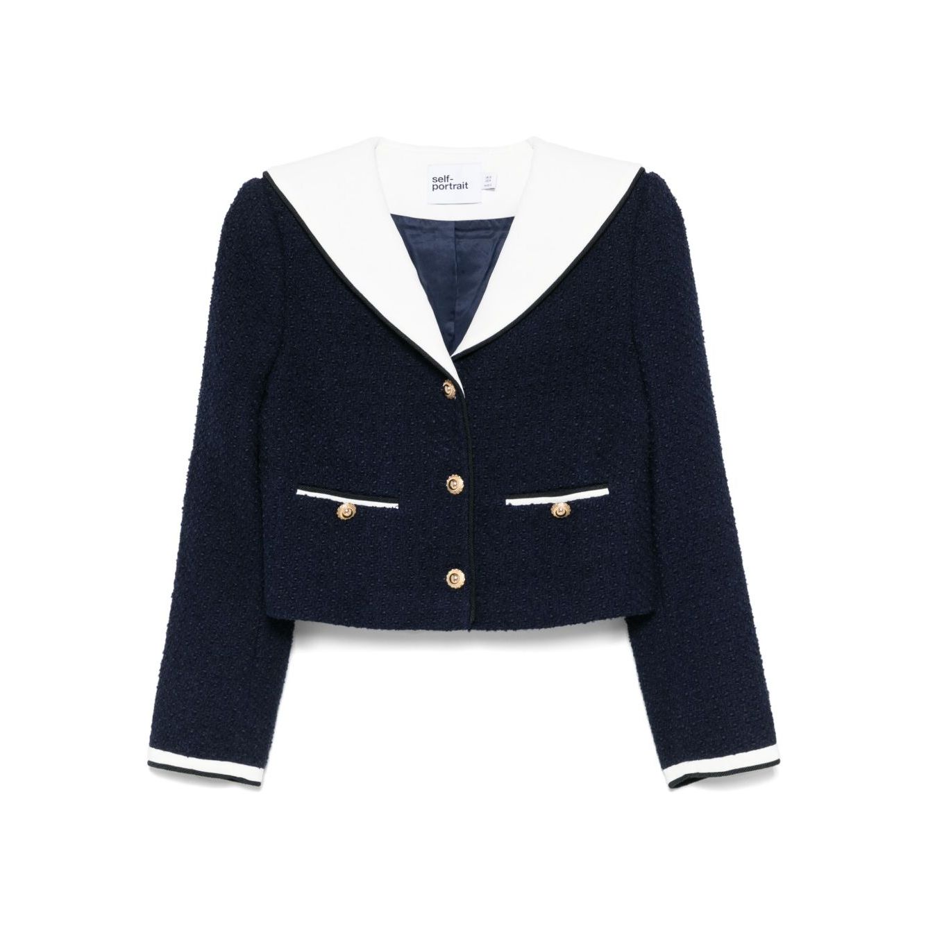 Self-portrait Jackets Blue navy short jacket with button fastening and contrasting collar