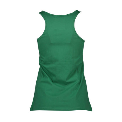 Silvian Heach Green Cotton Tank Top with American round neck and logo print, back view.