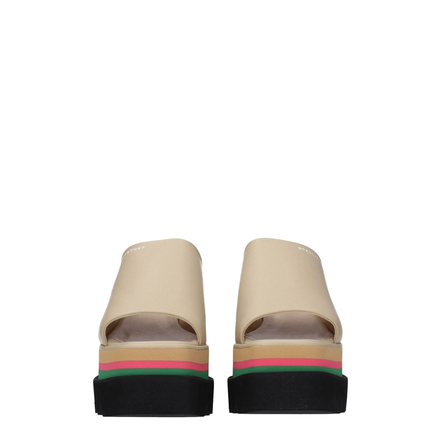 Stella McCartney Beige Leather Slippers with wedge heel and open toe in eco leather.
