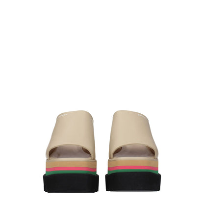 Stella McCartney Beige Leather Slippers with wedge heel and open toe in eco leather.