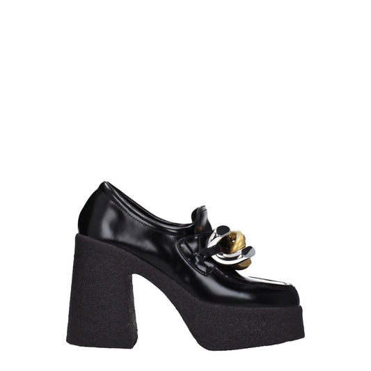 Stella McCartney Black Leather Platform Loafers with vintage effect and square toe, high heel, eco leather, rubber sole.
