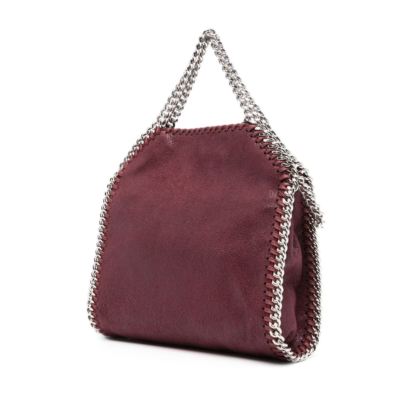 Bordeaux red Stella McCartney Falabella Tiny crossboydy bag with chain-link handles and logo charm, comes with protective dust bag.