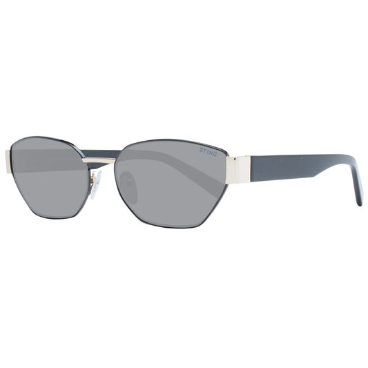 Sting Black Unisex Sunglass with grey lenses, black metal full-rim frame, rectangle style. Includes branded case, 100% UVA & UVB protection.