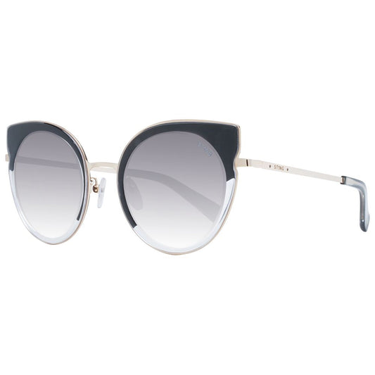 Sting Black Women Sunglass, black metal frame, grey gradient lenses, cat eye style, UVA & UVB protection.