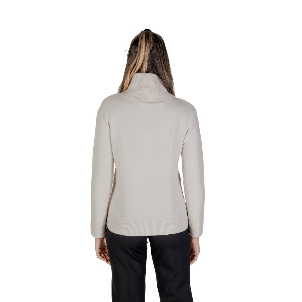 Back view of Street One Cream Viscose Turtleneck with button detail, showcasing soft knit fabric, high neck, and comfort fit for cool weather.