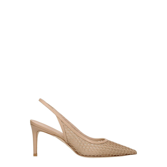 Stuart Weitzman Beige Leather High Heel Pumps with pointy toe and mid heel, showcasing elegant and stylish design, MPN STUART75OMSSE423NATURAL.