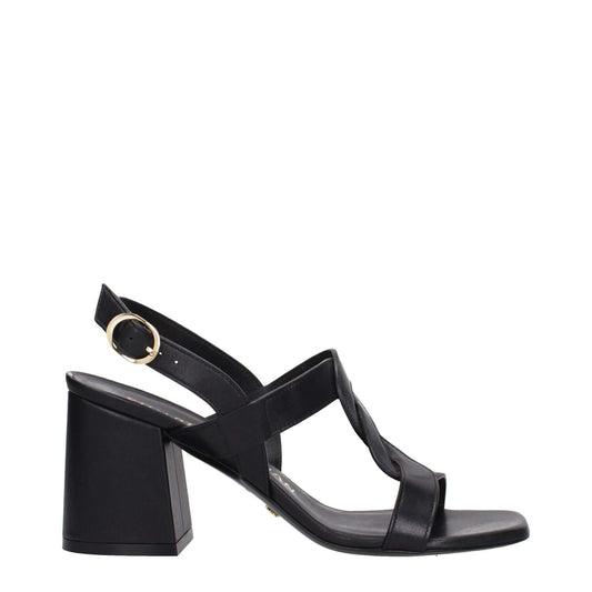 Stuart Weitzman Black Leather Platform Sandals with buckle closure, open toe, mid heels, and leather sole. MPN: IBIZA75SMOSH845BLACK.