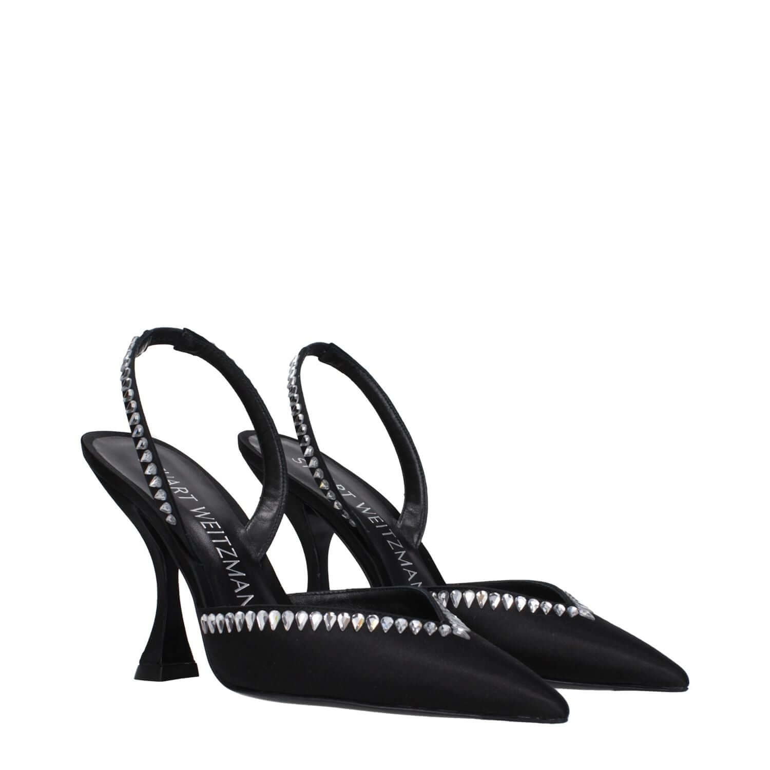 Stuart Weitzman Black Satin Stiletto Heel Sandals