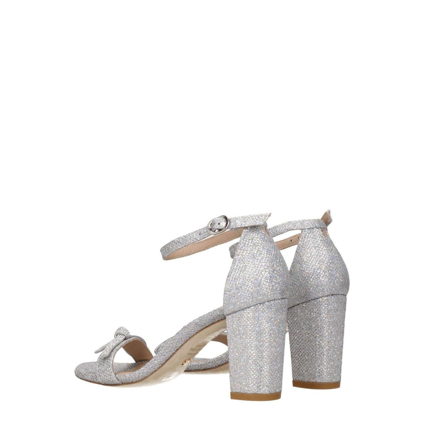 Stuart Weitzman Gray Fabric Platform Sandals with buckle closure and open toe, featuring an 8 cm mid heel.