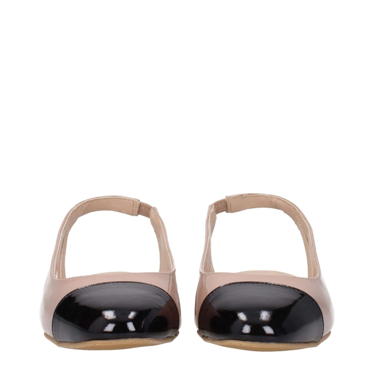 Stuart Weitzman Pink Leather Ballet Flats with round toe and rubber sole, shown from front view