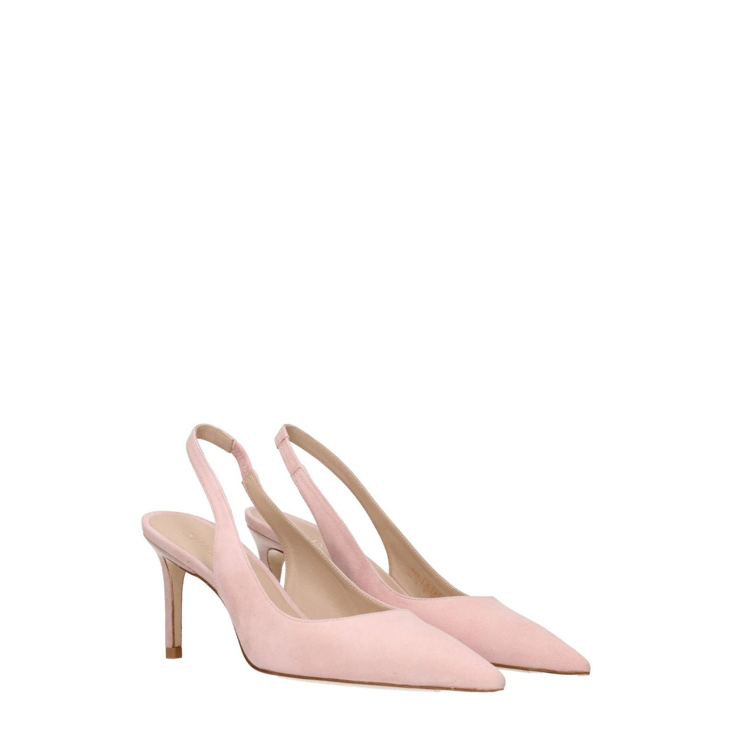Stuart Weitzman Pink Leather Mid Heel Pumps with suede and leather details, pointy toe, 7.5 cm heel, designed for casual style.