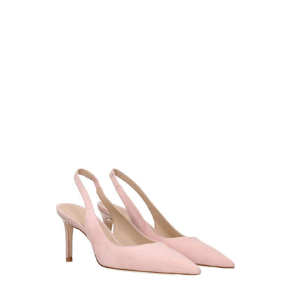 Stuart Weitzman Pink Leather Mid Heel Pumps with suede and leather details, pointy toe, 7.5 cm heel, designed for casual style.