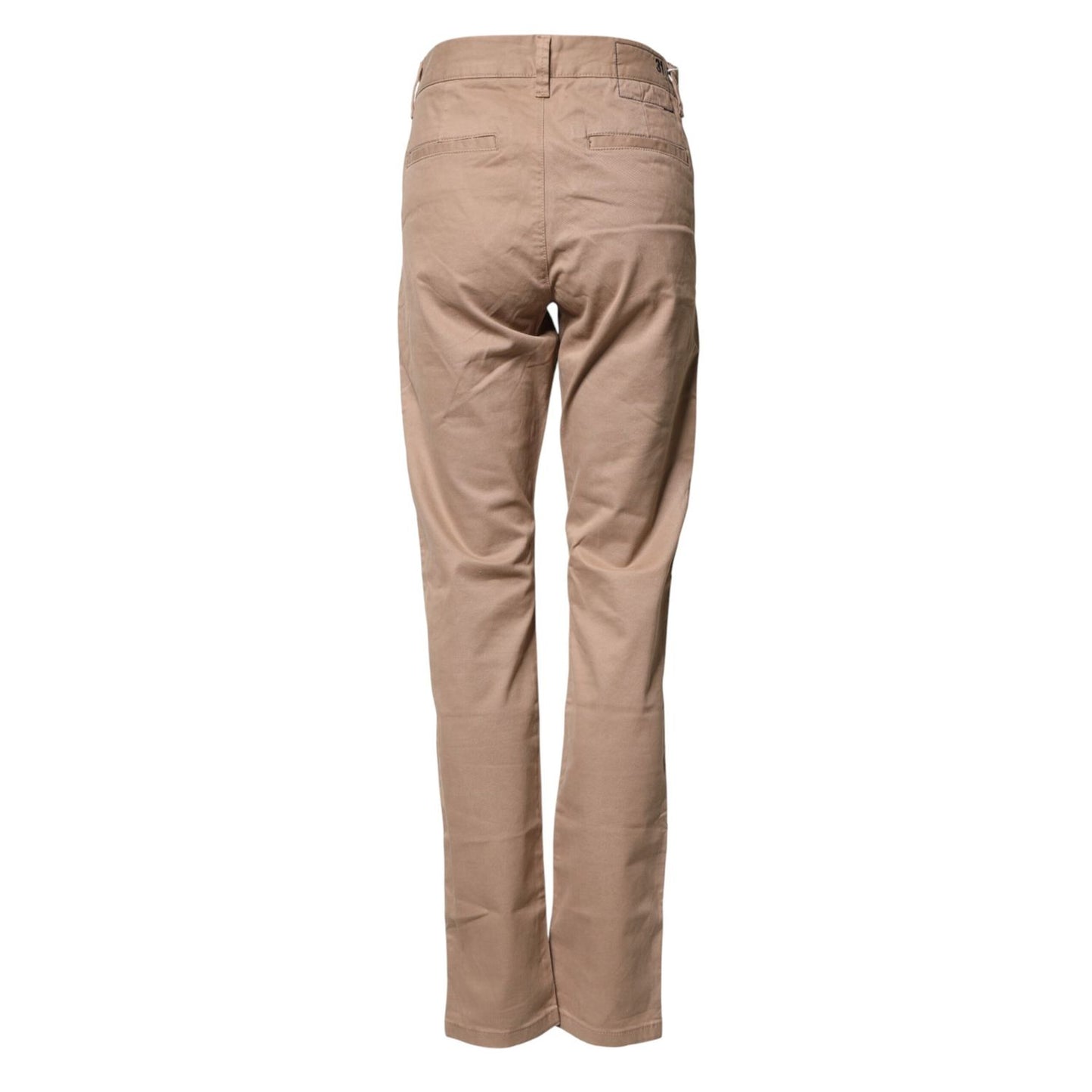 Sun68 Beige Cotton Mid Waist Straight Men Chino Trouser Pants back view