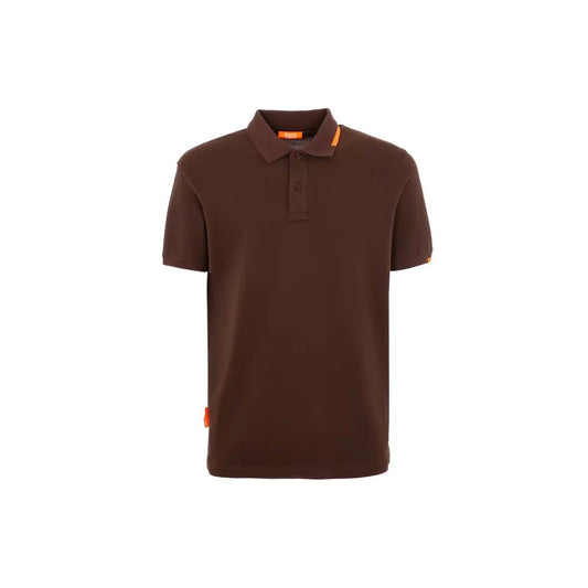 Suns Brown Cotton Polo Shirt with ribbed collar, logo on sleeve, and button closure. Casual men's top for versatile style.