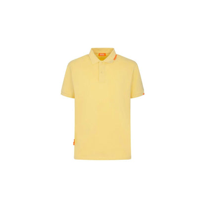 Suns Yellow Cotton Polo Shirt with ribbed collar, logo on sleeve, and button closure. Casual, stylish yellow polo.