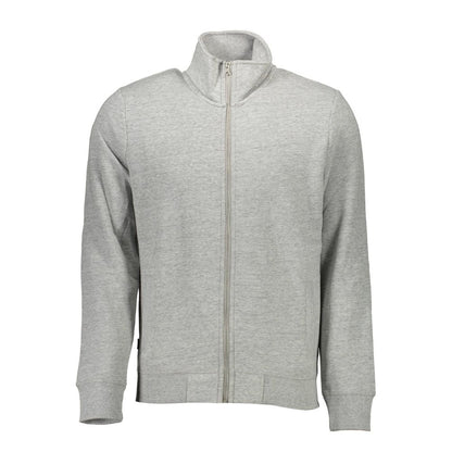 Superdry Gray Cotton Men's Sweater with zipper and embroidery, front view showcasing long sleeves and versatile design.