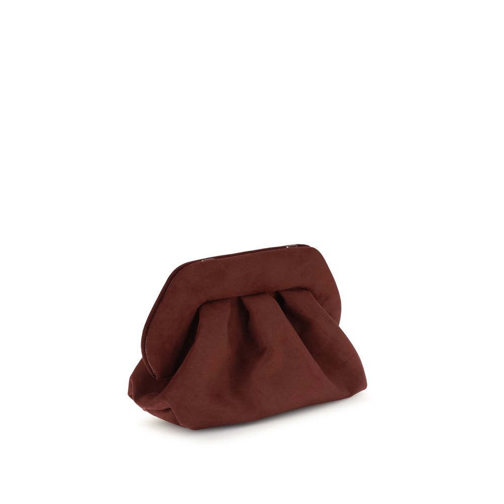THEMOIRè Brown Other Fibres Clutch Bag with suede finish and detachable strap, minimalist design, eco-friendly materials.