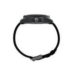 Side view of TIMEX Mod. EXPEDITION SOLAR wristwatch with black fabric strap and 46mm plastic case.