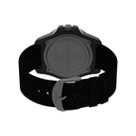 Back view of TIMEX Mod. EXPEDITION SOLAR wristwatch with black fabric strap and 46mm plastic case. Water resistant 5 ATM.