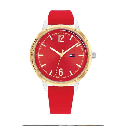 TOMMY HILFIGER Mod. 1782561 lady's quartz bracelet watch in official packaging, 38mm case, mineral dial, red and gold design, water-resistant 3 ATM.