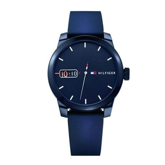 TOMMY HILFIGER Mod. 1791381 quartz analog gent watch with 42mm mineral dial and 5 ATM water resistance, shown with official bracelet packaging.