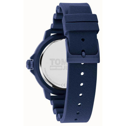 TOMMY HILFIGER Mod. 1792000 watch back view with navy silicone strap, quartz movement, and 3 ATM water resistance