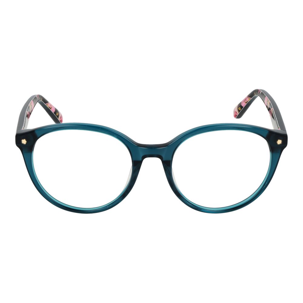 Ted Baker Green Plastic Glasses (Frames) for women, full-rim round style with demo lenses and green plastic frame, 51mm lens width.