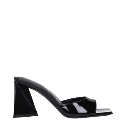 The Attico Black Leather Stiletto Heel Sandals with open toe and mid heels, made from patent leather, MPN S772L002100.