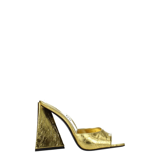 The Attico Gold Leather Platform Sandals, open toe high heel with vintage effect. MPN: S000L070022. Fashionable gold leather footwear.