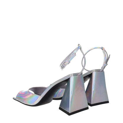 The Attico Gray Leather Platform Sandals with high heel in eco leather and open toe design, featuring silver buckle closure.