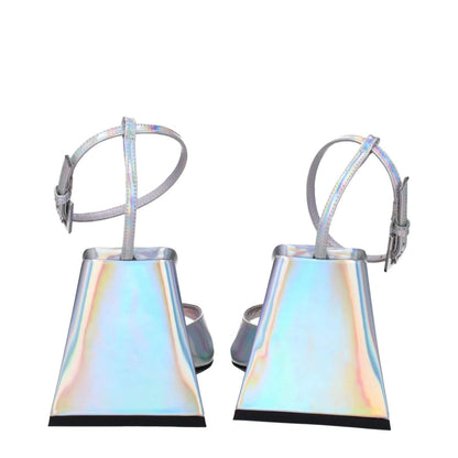 The Attico Gray Leather Platform Sandals with high heel and buckle closure, eco leather in silver, heel height 8.5 cm, open toe design